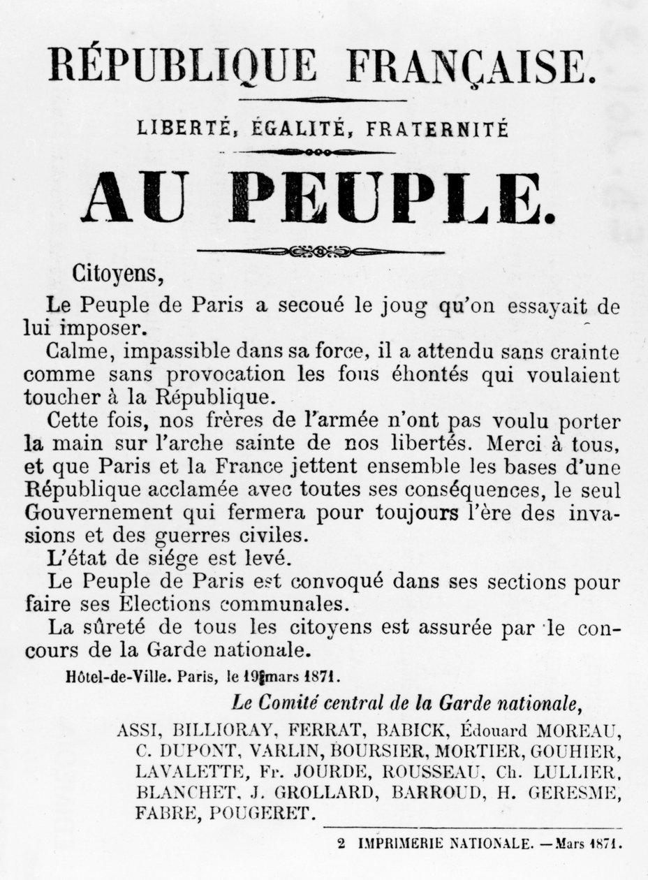 Au Peuple, Pariisin kommuunin Ranskan poliittisista julisteista, toukokuu 1871 tekijältä Unbekannt