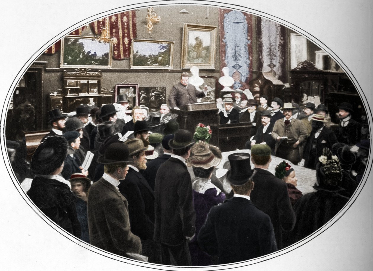 Huutokauppa käynnissä Phillips Auctioneersissa, Lontoossa, c1901 1901 tekijältä Unbekannt
