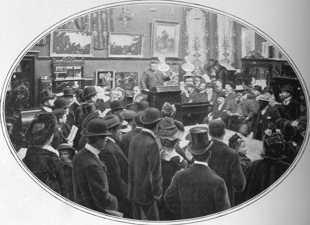 Huutokauppa käynnissä Phillips Auctioneersissa, Lontoossa, c1901 1901 tekijältä Unbekannt
