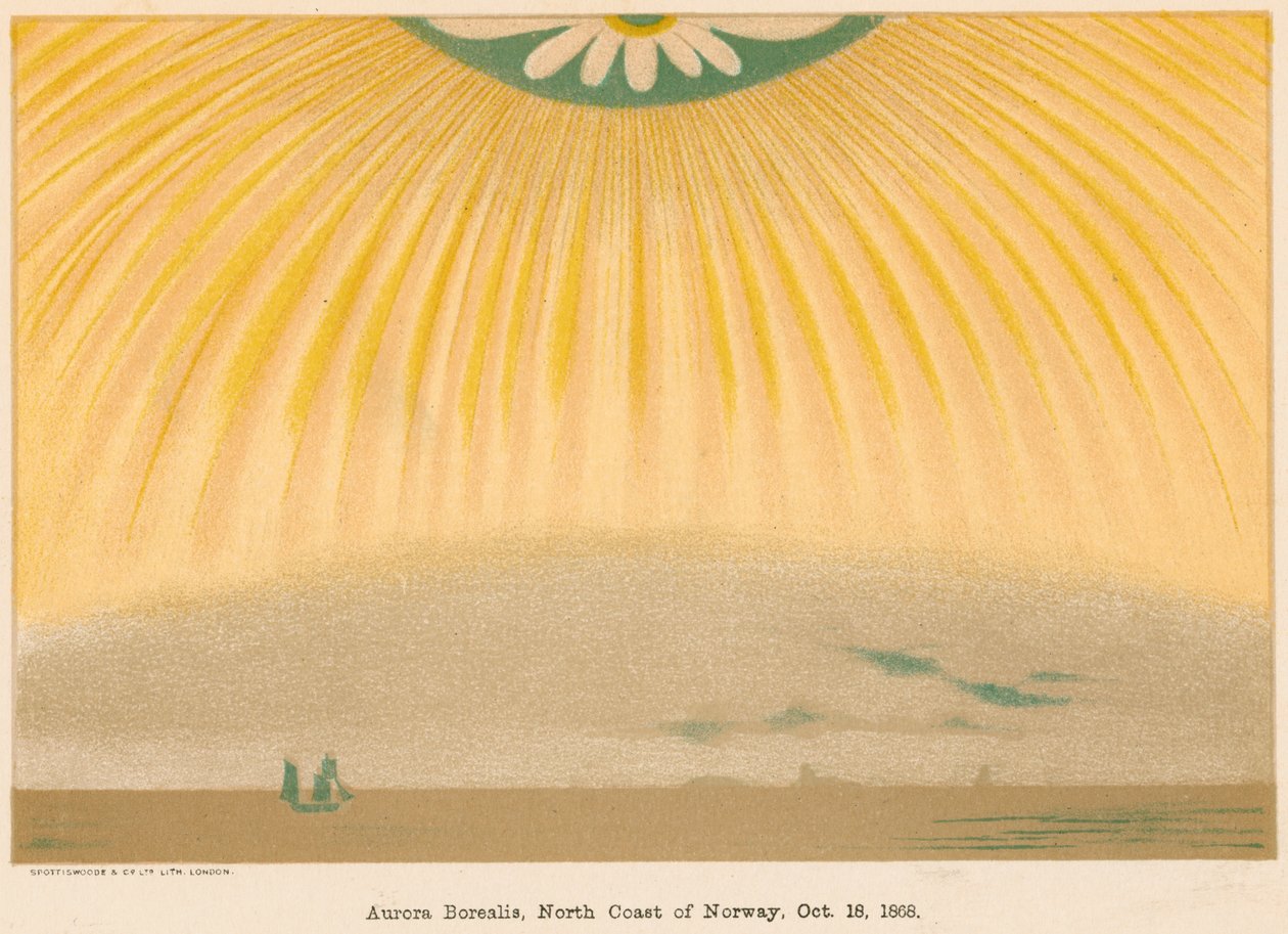Aurora Borealis eli revontulet havaittu Pohjois-Norjasta, 10. lokakuuta 1868, 1906 tekijältä Unbekannt
