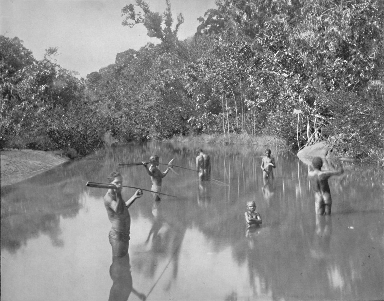 Australian aboriginaalit Spearing Fish, 1800-luku tekijältä Unbekannt