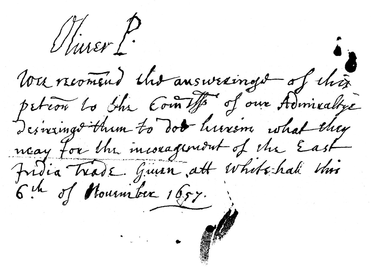 Oliver Cromwellin nimikirjoitus East India Companyn vetoomukseen, marraskuu 1657, 1893 tekijältä Unbekannt