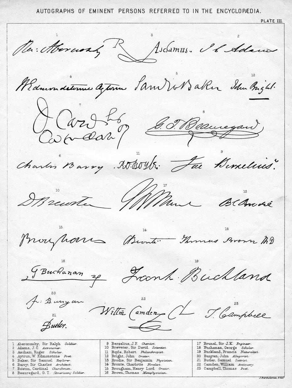 Arvostettujen henkilöiden nimikirjoitukset, 1800-luku tekijältä Unbekannt