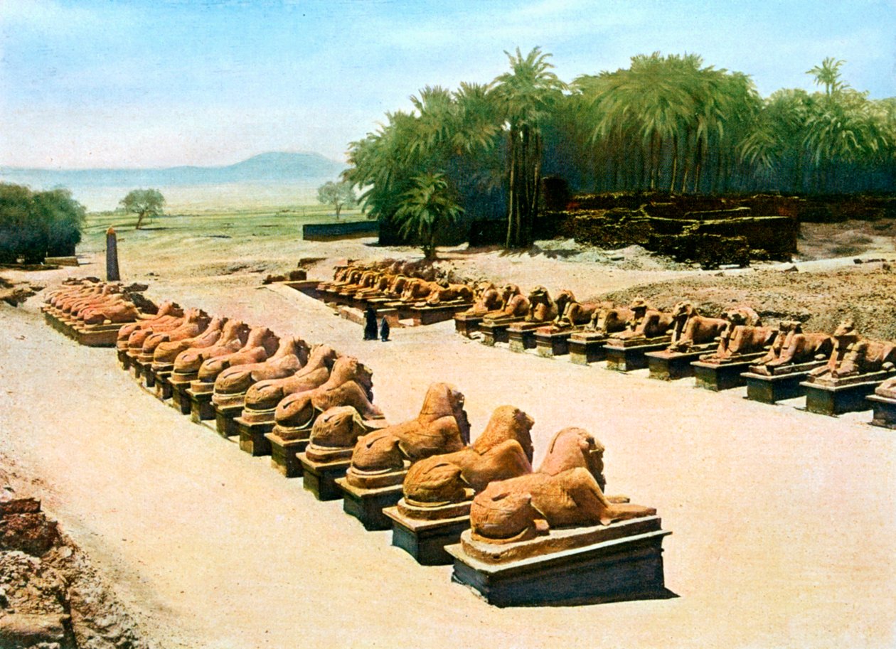 Oinaspäisten sfinksien katu, Amun-Ren temppeli, Karnak, Luxor, Egypti, 1900-luku tekijältä Unbekannt