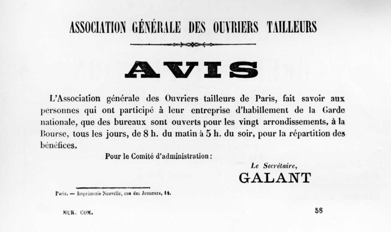 Avis, Pariisin kommuunin Ranskan poliittisista julisteista, toukokuu 1871 tekijältä Unbekannt