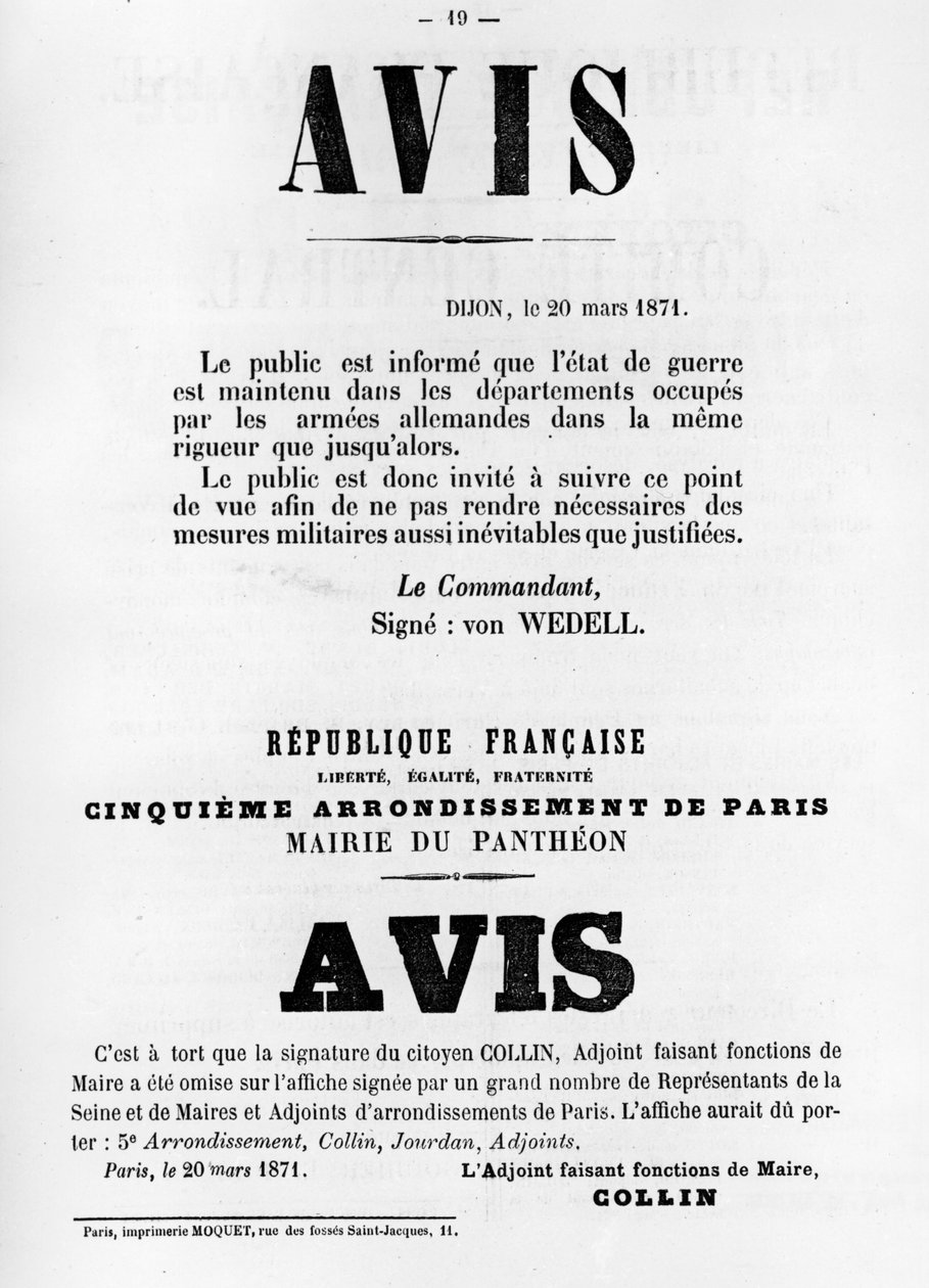Avise, Pariisin kommuunin Ranskan poliittisista julisteista toukokuussa 1871 tekijältä Unbekannt