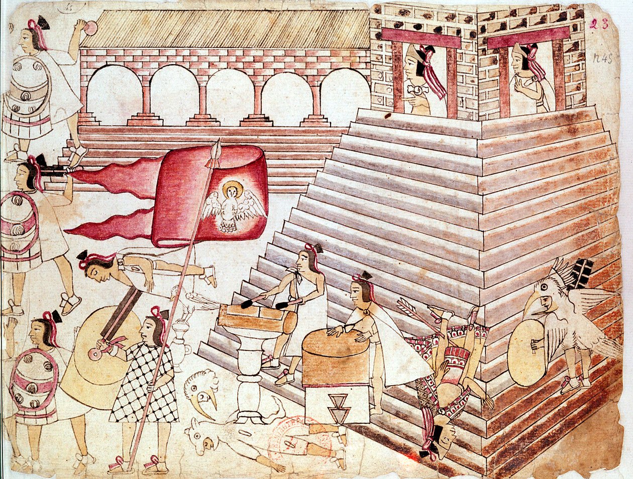 Atsteekisoturit puolustavat Tenochtitlanin temppeliä Meksikossa tekijältä Unbekannt