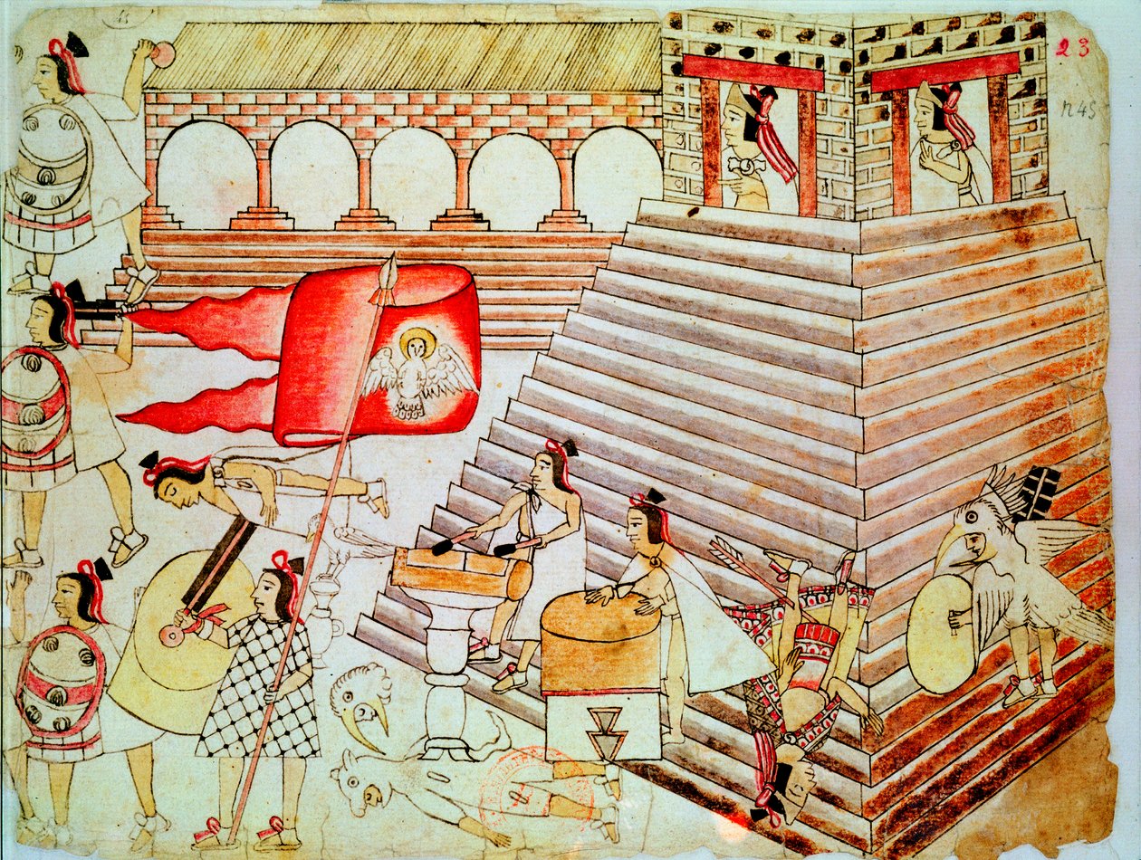 Atsteekisoturit puolustamassa Tenochtitlanin temppeliä valloittajia vastaan, 1519-1521 tekijältä Unbekannt