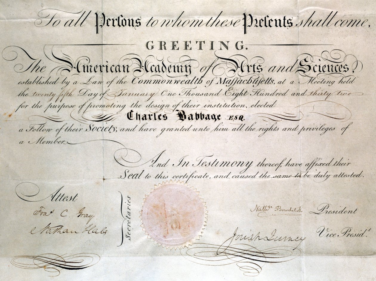 Babbage Diplomi American Academy of Arts and Sciences -akatemiasta tekijältä Unbekannt
