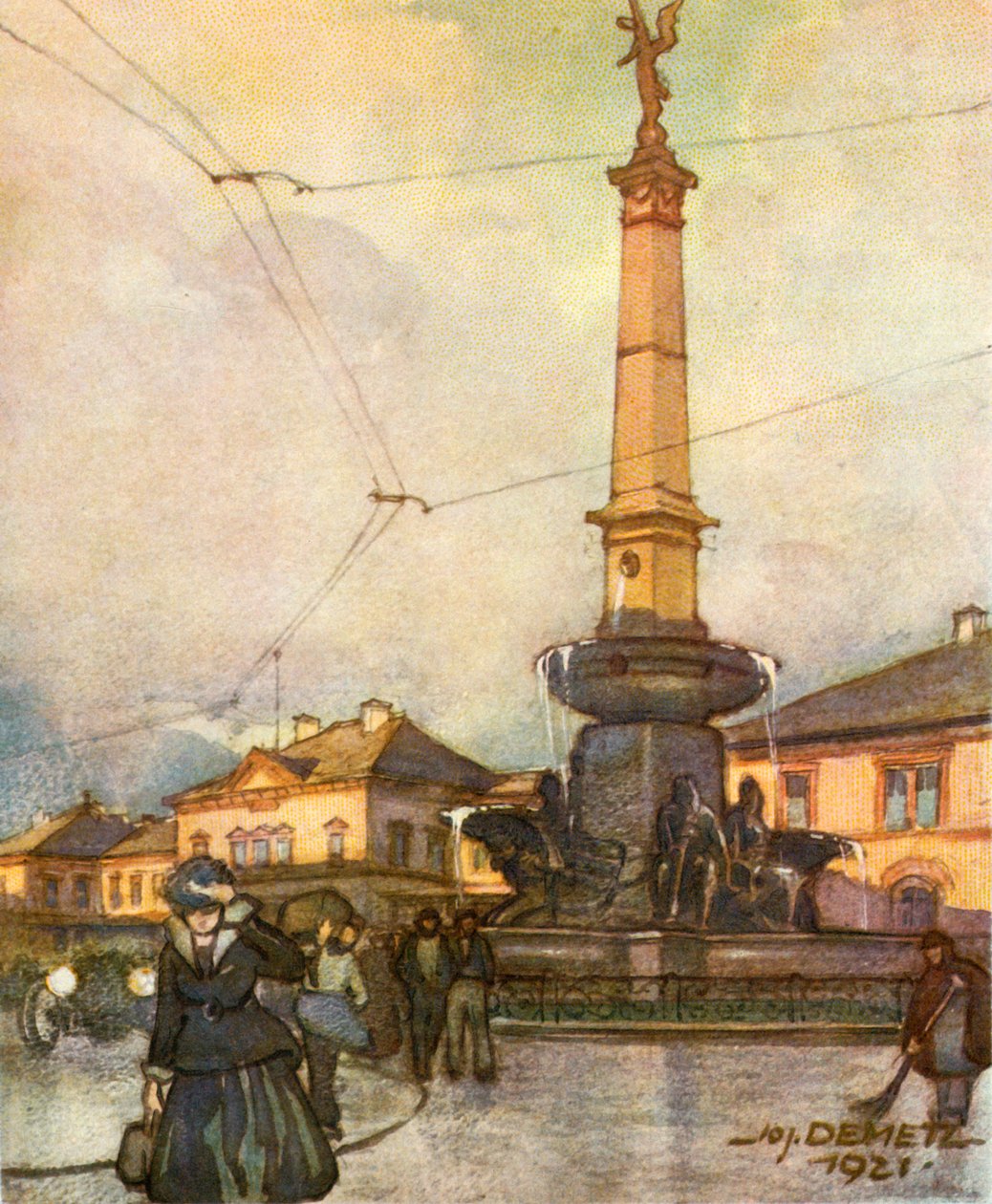 Rautatieasema ja yhdistämissuihkulähde, rautatieasema ja yhdistämissuihkulähde, c1929. tekijältä Unbekannt