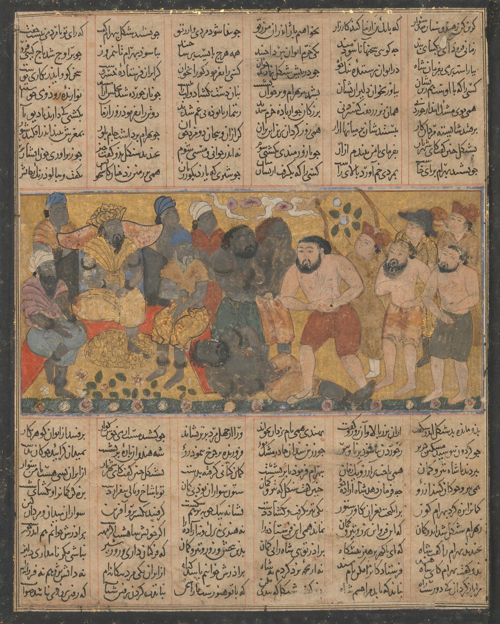 Bahram Gur esittelee taitojaan painissa Shangulin tuomioistuimessa..., n. 1300-30. tekijältä Unbekannt