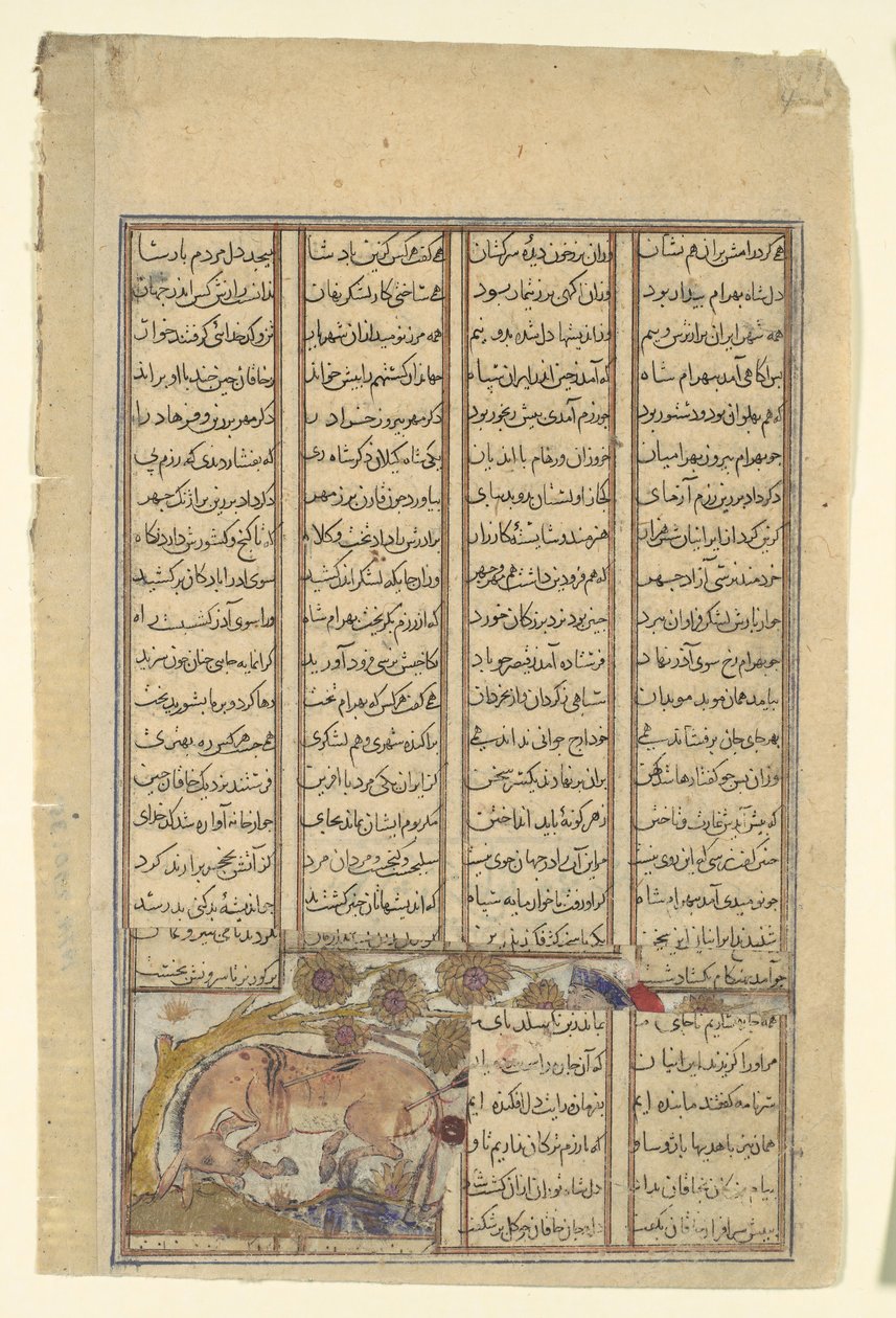 Bahram Gur Hunts the Onager, Folio Shahnama Book of Kingsistä, n. 1330-40. tekijältä Unbekannt