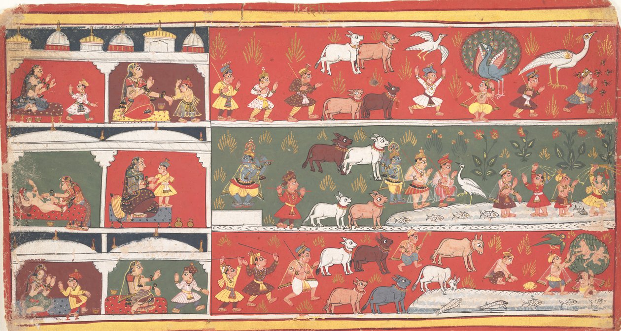 Bakasura, nosturidemoni, saapuu Brindavaniin... hajallaan oleva Bhagavata Purana..., noin. 1700. tekijältä Unbekannt