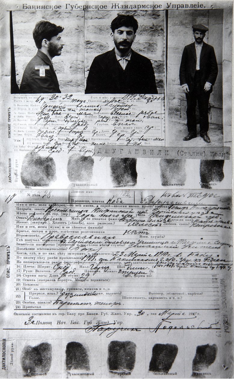 Poliittisen rikollisen J Jugashvili Stalinin Baku poliisimuoto, 1910 tekijältä Unbekannt