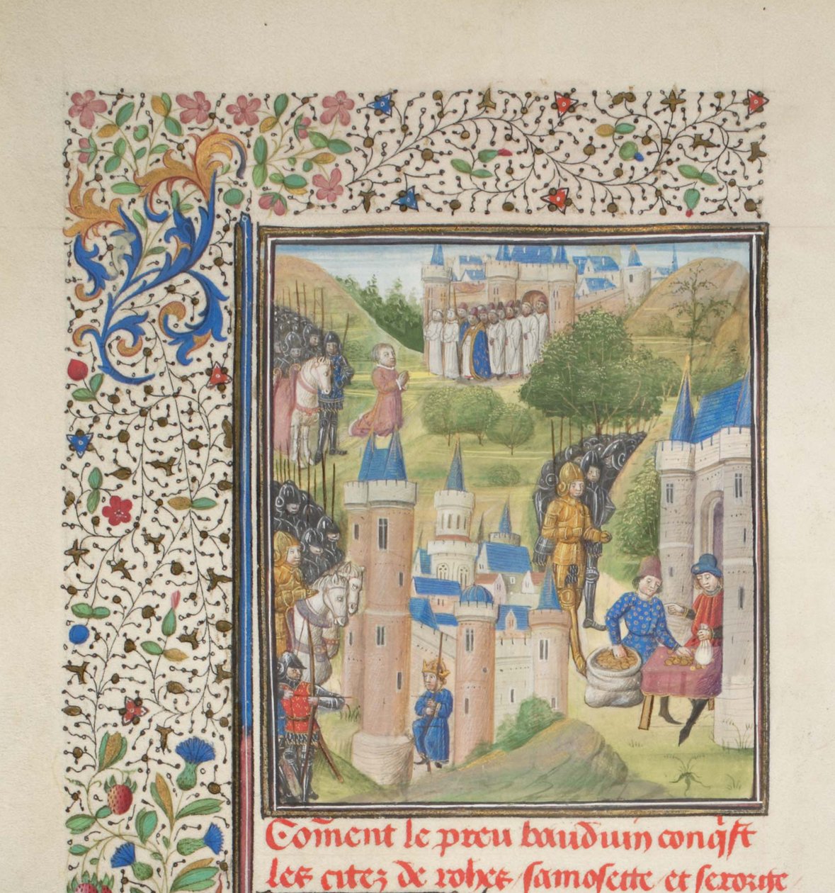 Baldwin Boulognen saapuessa Edessaan helmikuussa 1098. Pienoiskuva Historiasta, William of Tyre, 1460-luku tekijältä Unbekannt