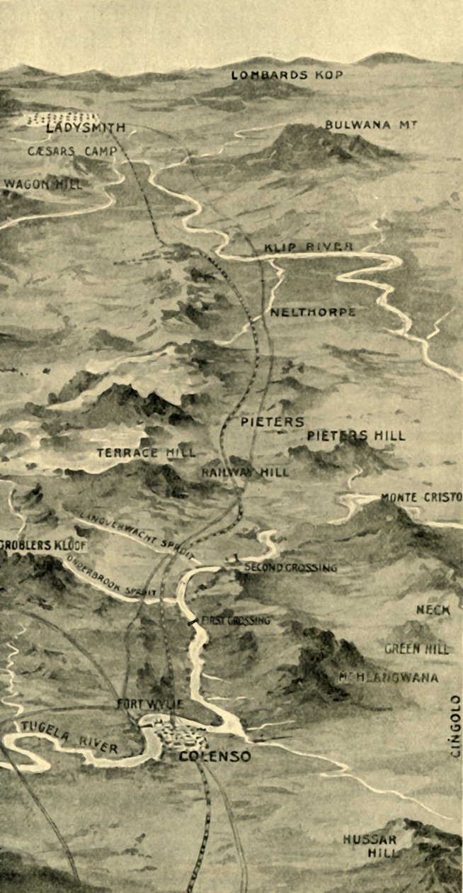 "Balloon Map Illustrating the Battle of Pieters and Relief of Ladysmithin", 1900. tekijältä Unbekannt