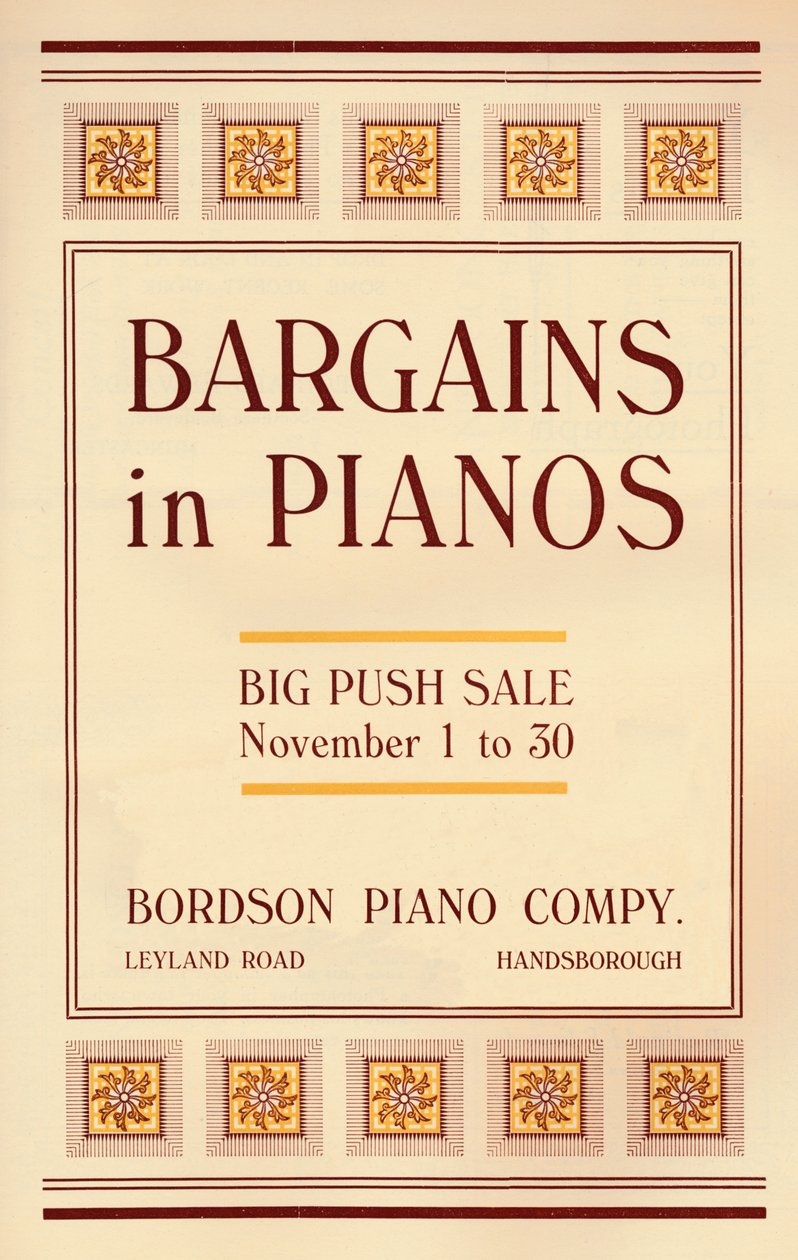 Löydöt pianoista - Bordson Piano Companyn ilmoitus, 1916 tekijältä Unbekannt