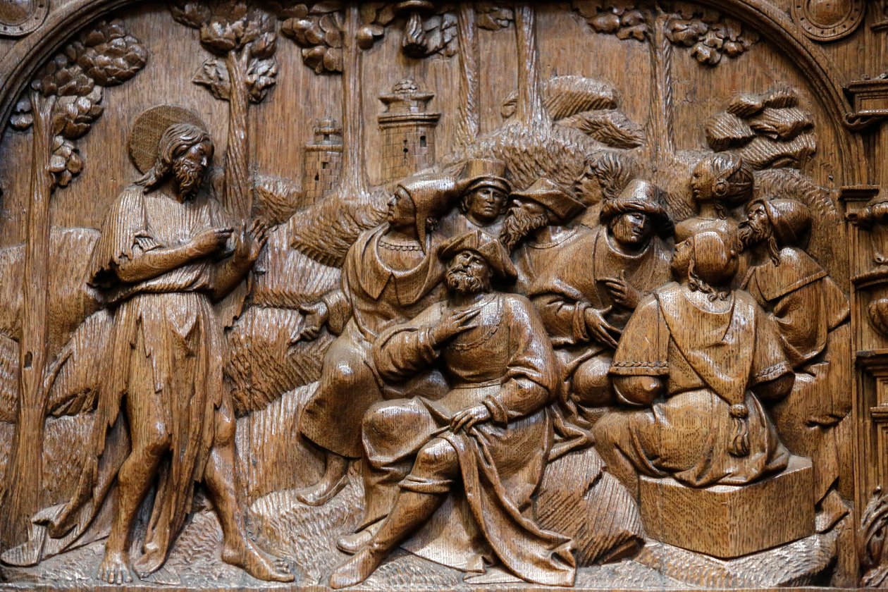 Pyhän Denisin basilika, Goillonin kappelin kojut (1500-luvun alku), Kuvaus Jeesuksesta ilmaisemassa itseään vertauksissa Palestiinan asukkaiden edessä, Saint-Denis, Ranska tekijältä Unbekannt