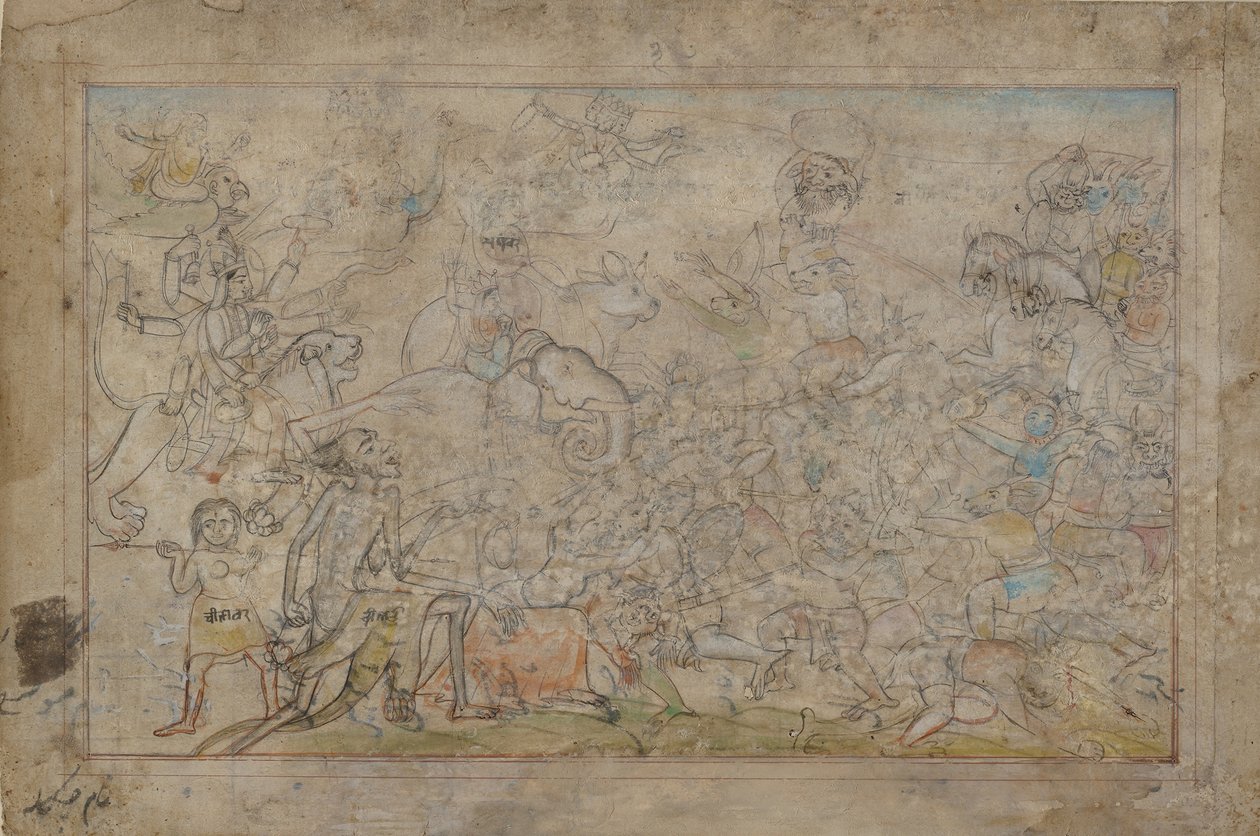 Taistelukohtaus Devi Mahatmyasta, 1700-luvun loppu. tekijältä Unbekannt