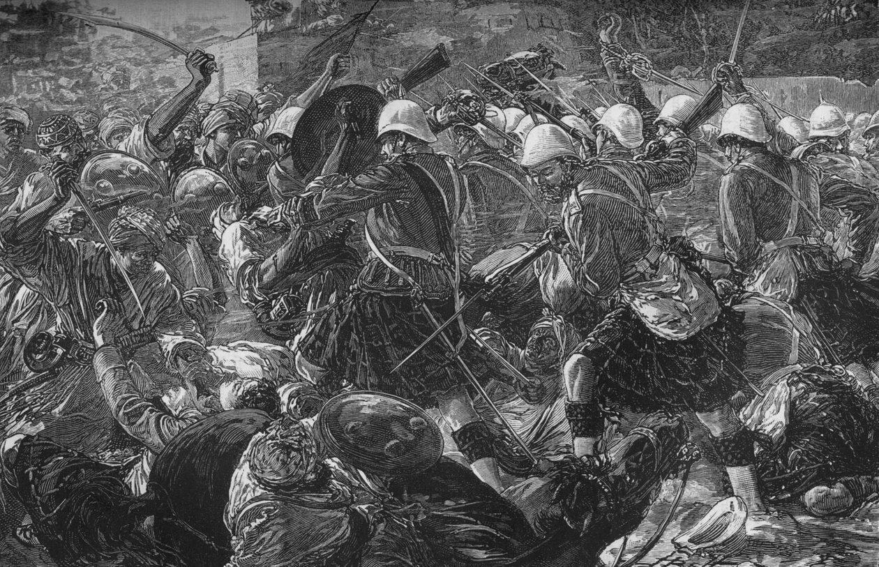 Baba Walin taistelu: Highlanders raivaamassa kylää, 1880 tekijältä Unbekannt
