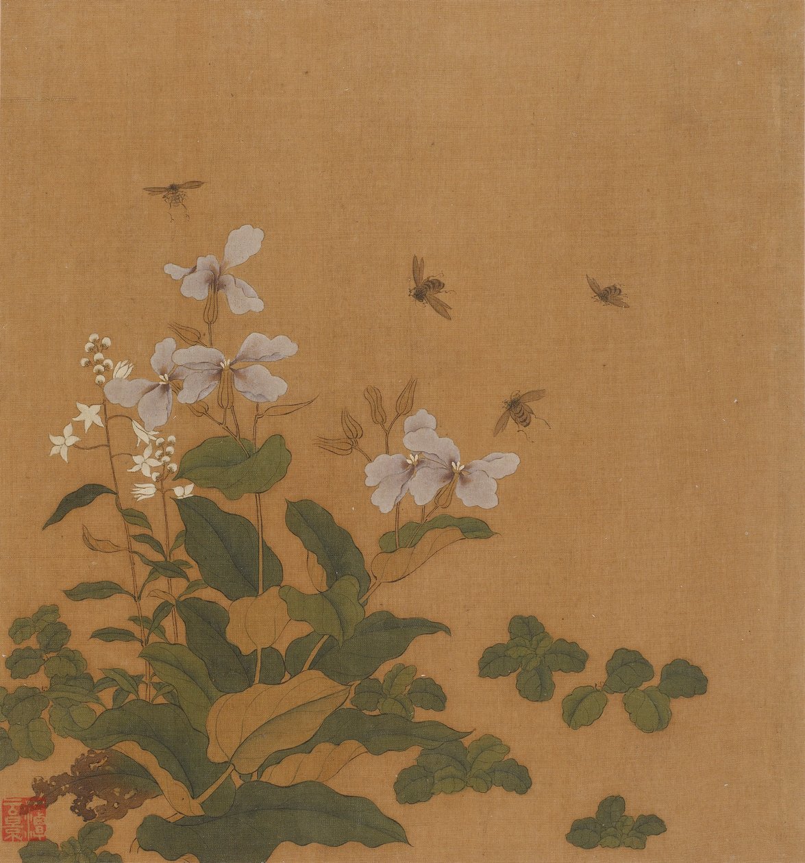 Mehiläiset leijuvat kukkien päällä, Qing-dynastia, 1700-luku. tekijältä Unbekannt