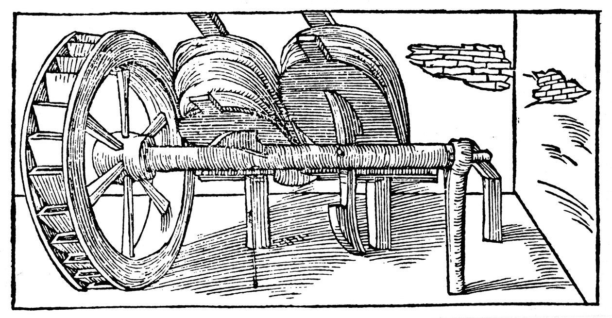 Palje, joka toimii vesipyörällä toimivalla nokka-akselilla, 1540 tekijältä Unbekannt