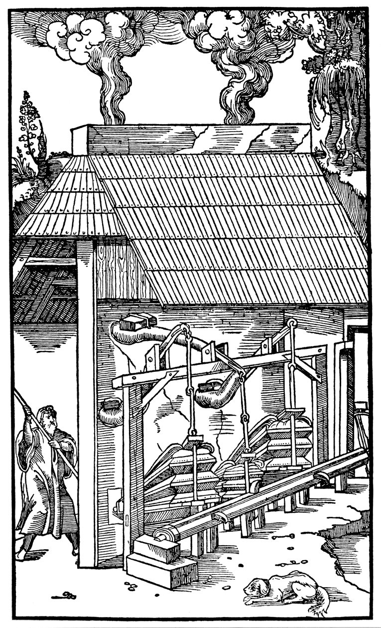 Palje, joka syöttää vetoa sulatusuuniin, 1556 tekijältä Unbekannt