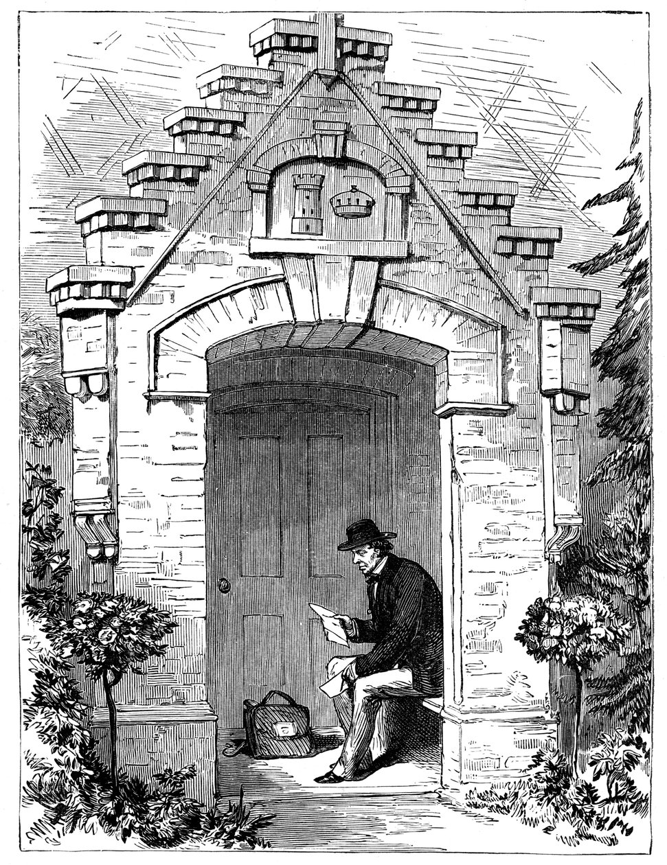 Benjamin Disraeli 1804-1881 lukemassa kirjeitä Hughenden Lodgen kuistilla, 1800-luku tekijältä Unbekannt