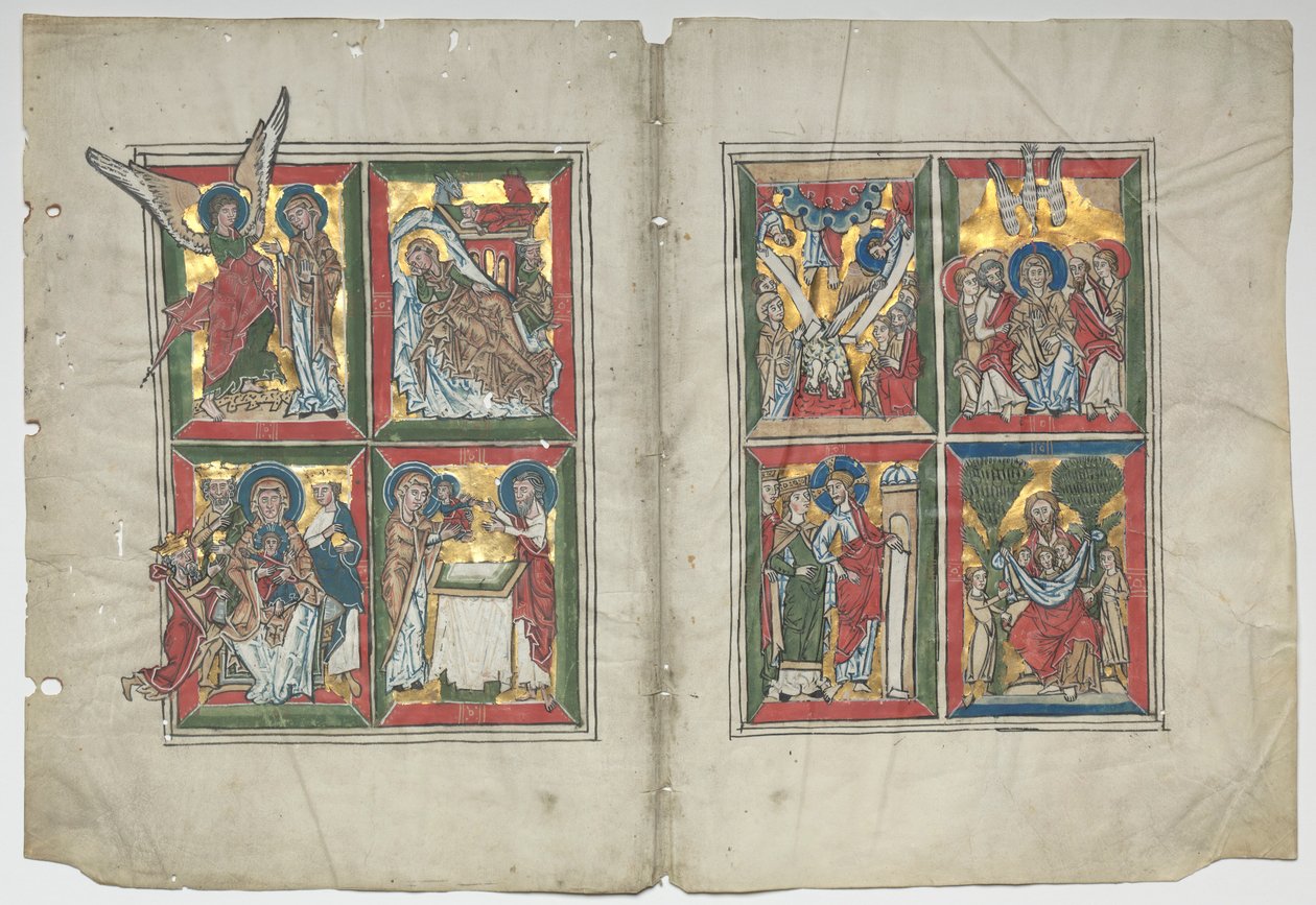 Bifolia, jossa on kohtauksia Kristuksen elämästä, 1230-1240. tekijältä Unbekannt