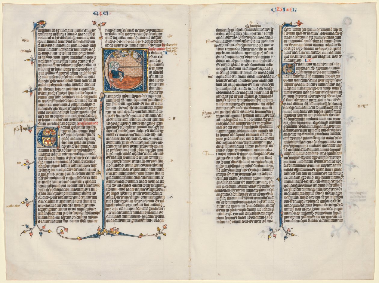 Bifolium Raamatusta: Alkuperäinen E[t factum est] Hesekielin kanssa, n. 1290. tekijältä Unbekannt