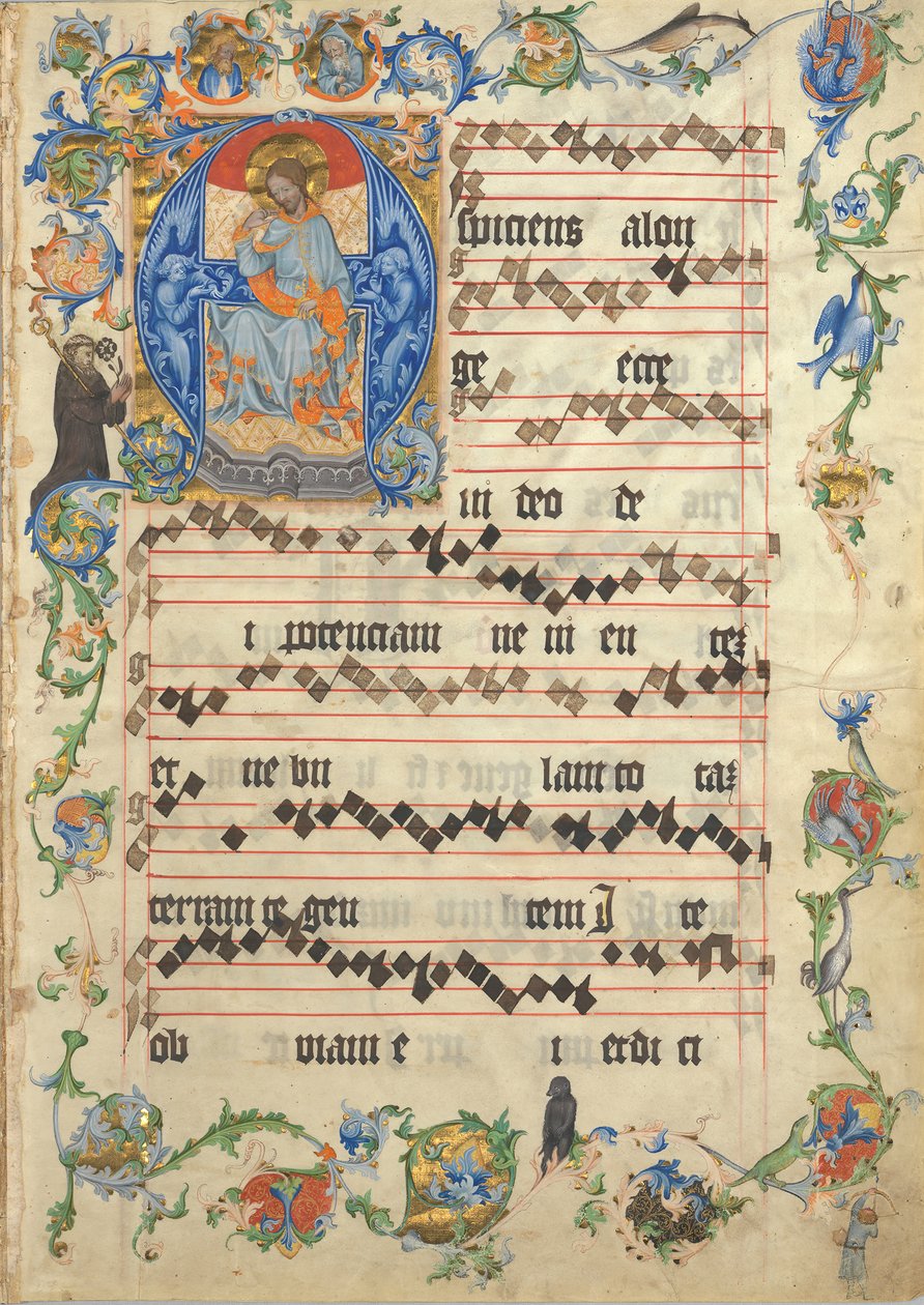 Bifolium with Christ in Majesty initial A, antifonaarista, n. 1405. tekijältä Unbekannt