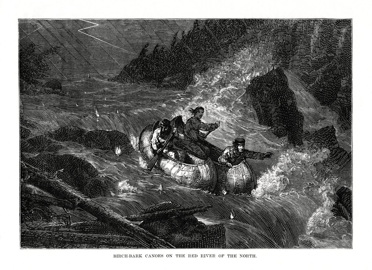 Koivun kuorikanootit pohjoisen punaisella joella, Yhdysvallat, 1877 tekijältä Unbekannt