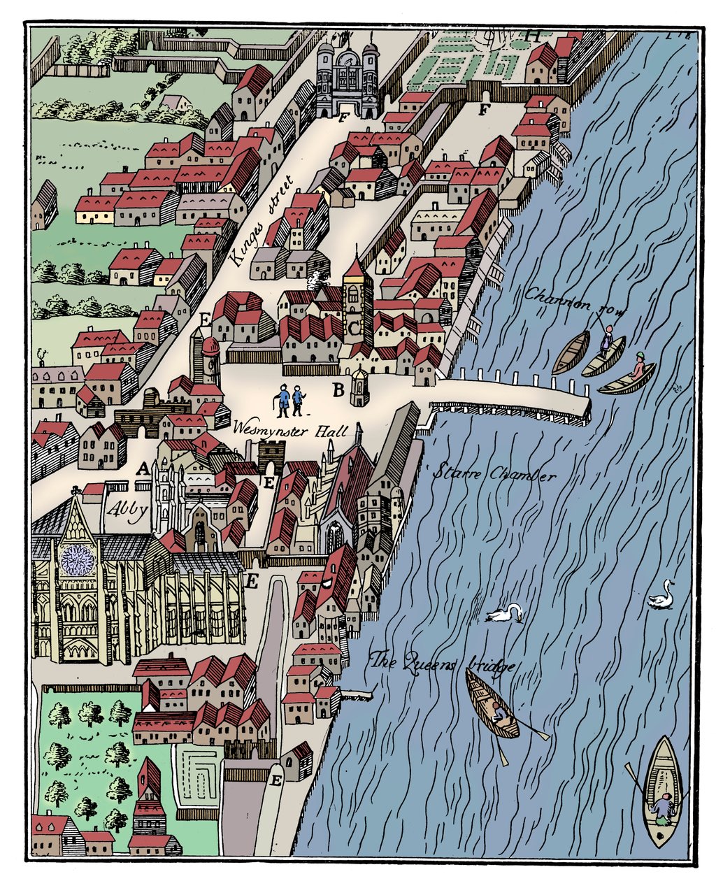 Lintuperspektiivinäkymä Westminsterin palatsista Lontoossa, c1560, c1902-1905 tekijältä Unbekannt