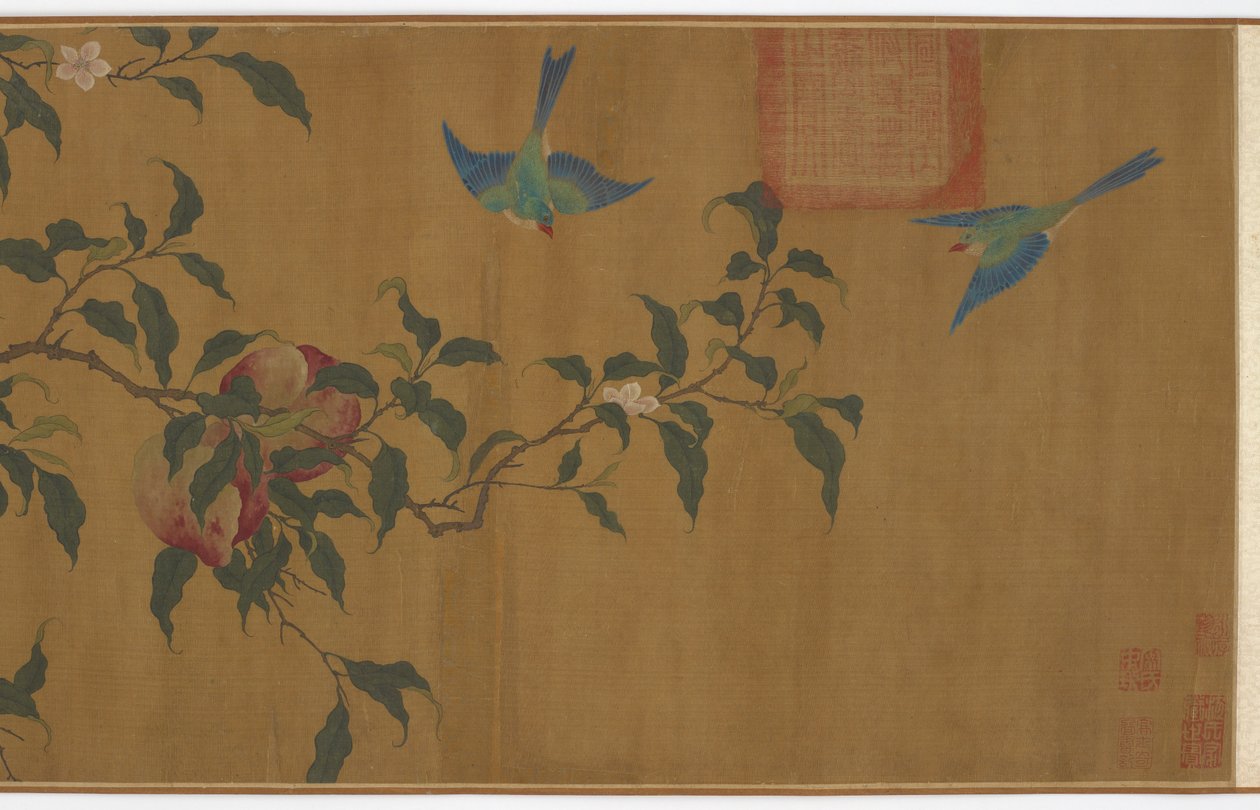 Lintuja persikan oksien keskellä, Qing-dynastia, 1700-luku. tekijältä Unbekannt