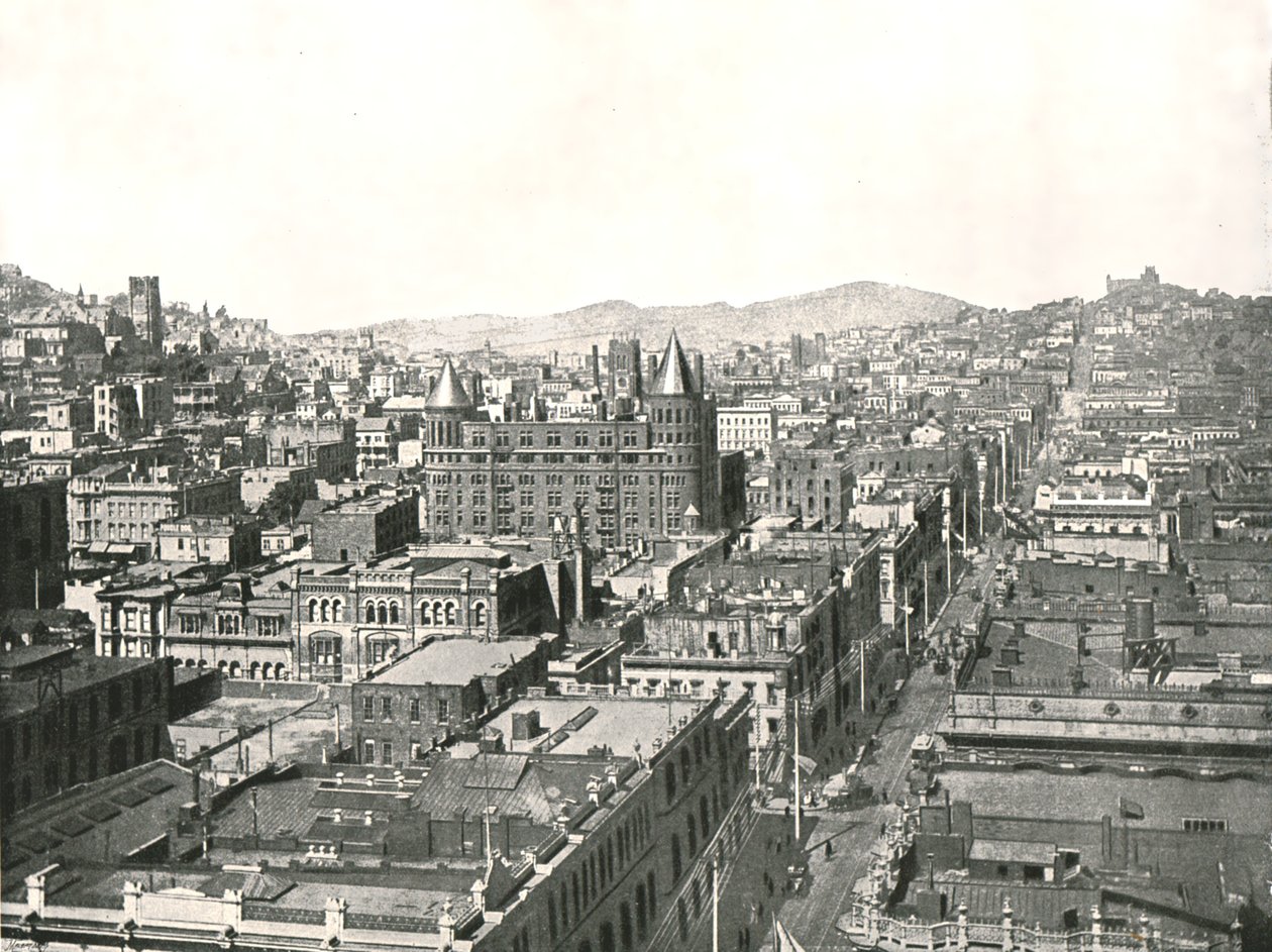 Lintuperspektiivinäkymä Chronicle Buildingin tornista, San Francisco, USA, 1895. tekijältä Unbekannt