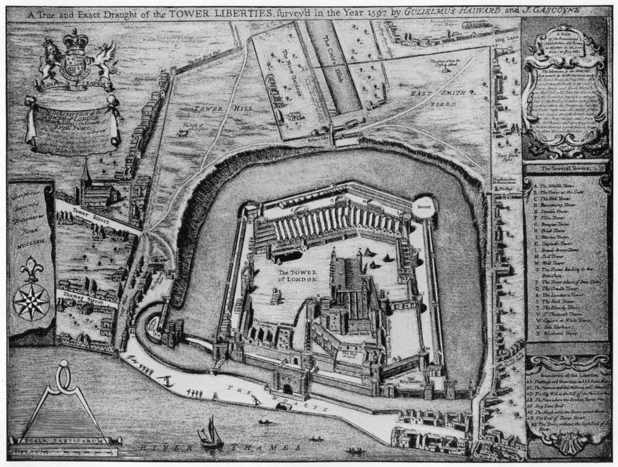 Lintuperspektiivistä Tower ja Liberties, sellaisina kuin ne ilmestyivät vuonna 1597, Lontoo, 1900-luku. tekijältä Unbekannt