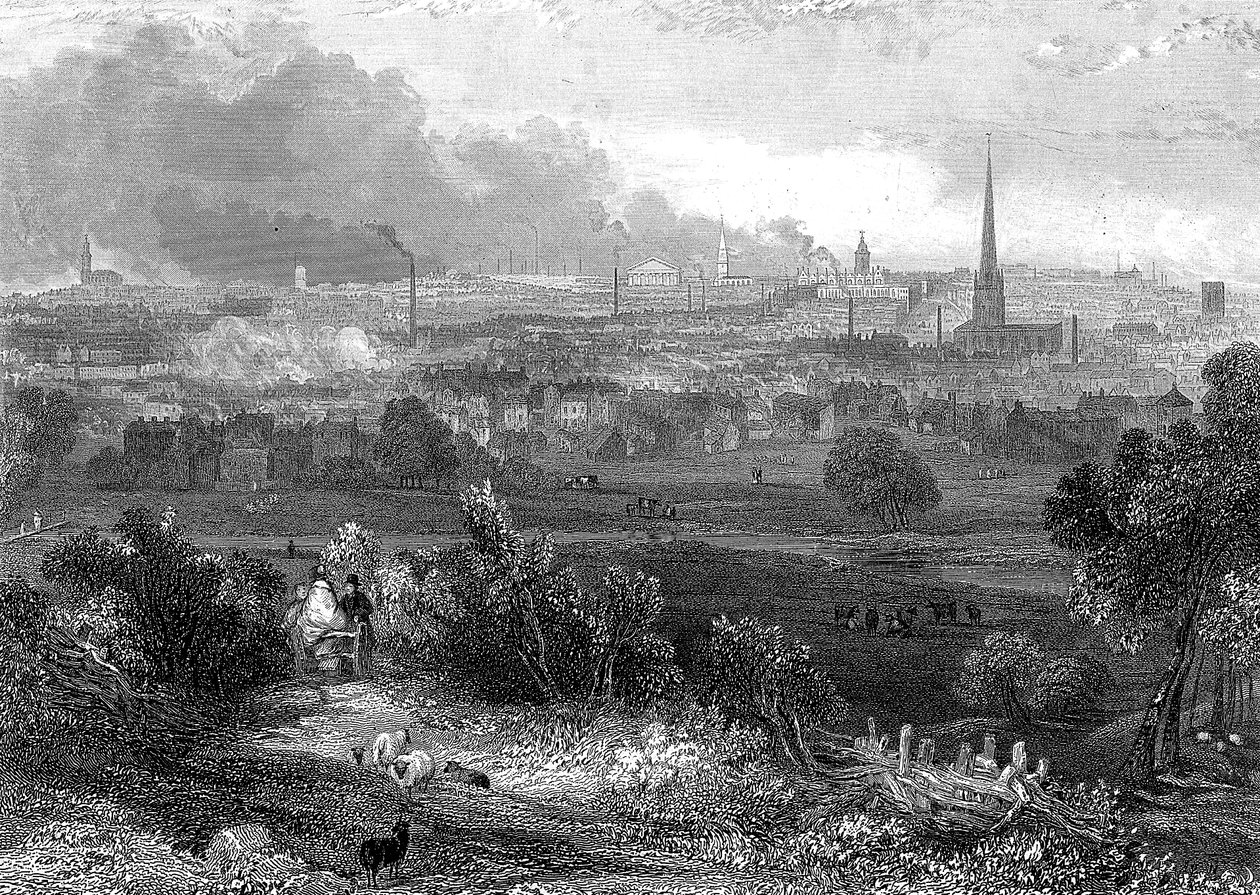 Birmingham etelästä katsottuna näyttää savupiippuja, c1860 tekijältä Unbekannt
