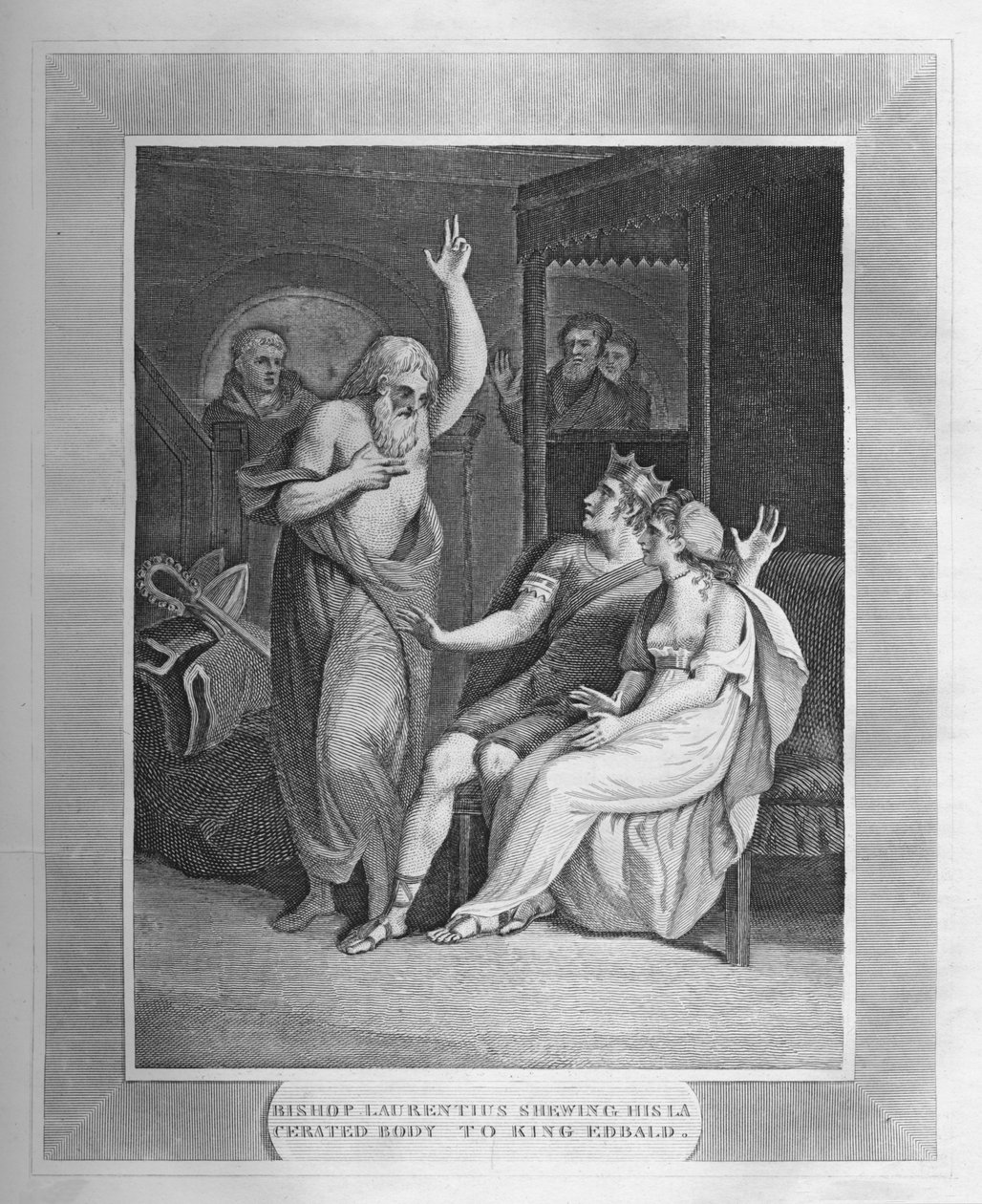 Piispa Laurentius esittelee vartaloaan kuningas Edbaldille, 1838 tekijältä Unbekannt