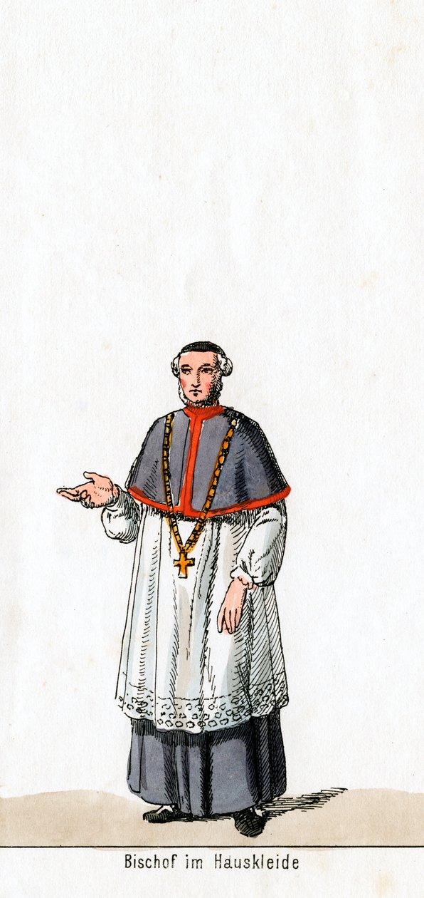 Piispa kotipuvussa, pukusuunnittelu Shakespearen näytelmään, Henry VIII, 1800-luku tekijältä Unbekannt