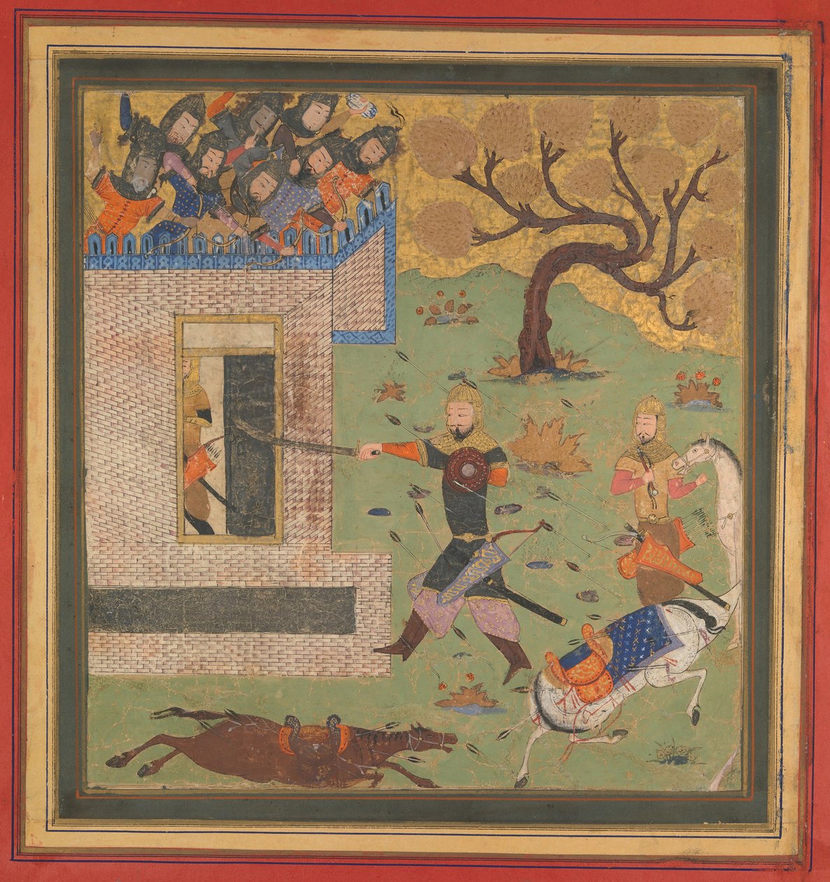 Bizhan pakottaa Farudin vetäytymään linnoitukseensa, Folio Shahnama Kings -kirjasta, 1430-40. tekijältä Unbekannt
