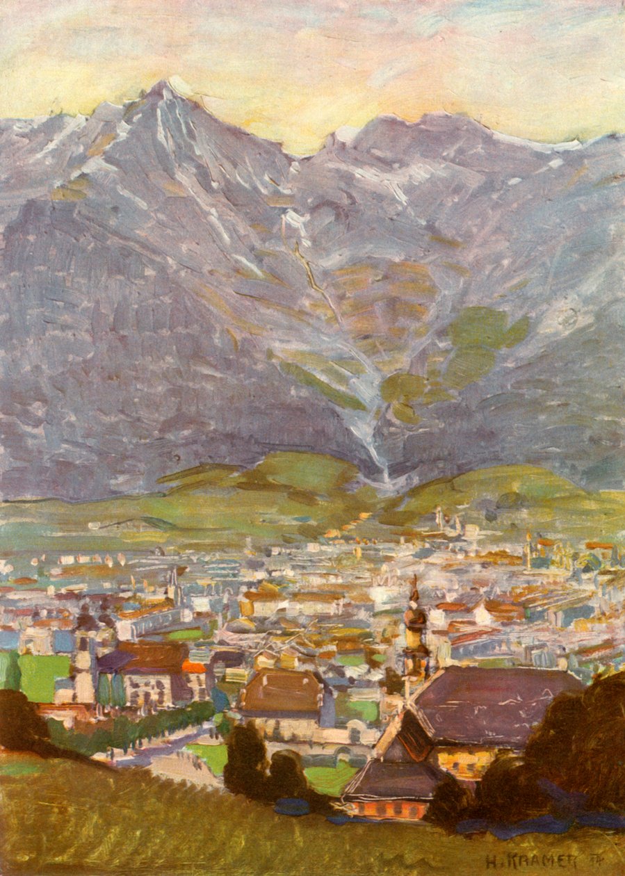 Blick vom Berg Isel auf Innsbruck, Näkymä Innsbruckin Bergiselistä, vuodelta 1929. tekijältä Unbekannt