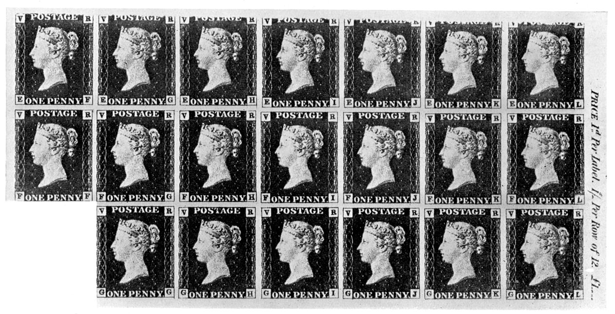 Kahdenkymmenen Penny Blackin postimerkin lohko, 1840, 1910 tekijältä Unbekannt