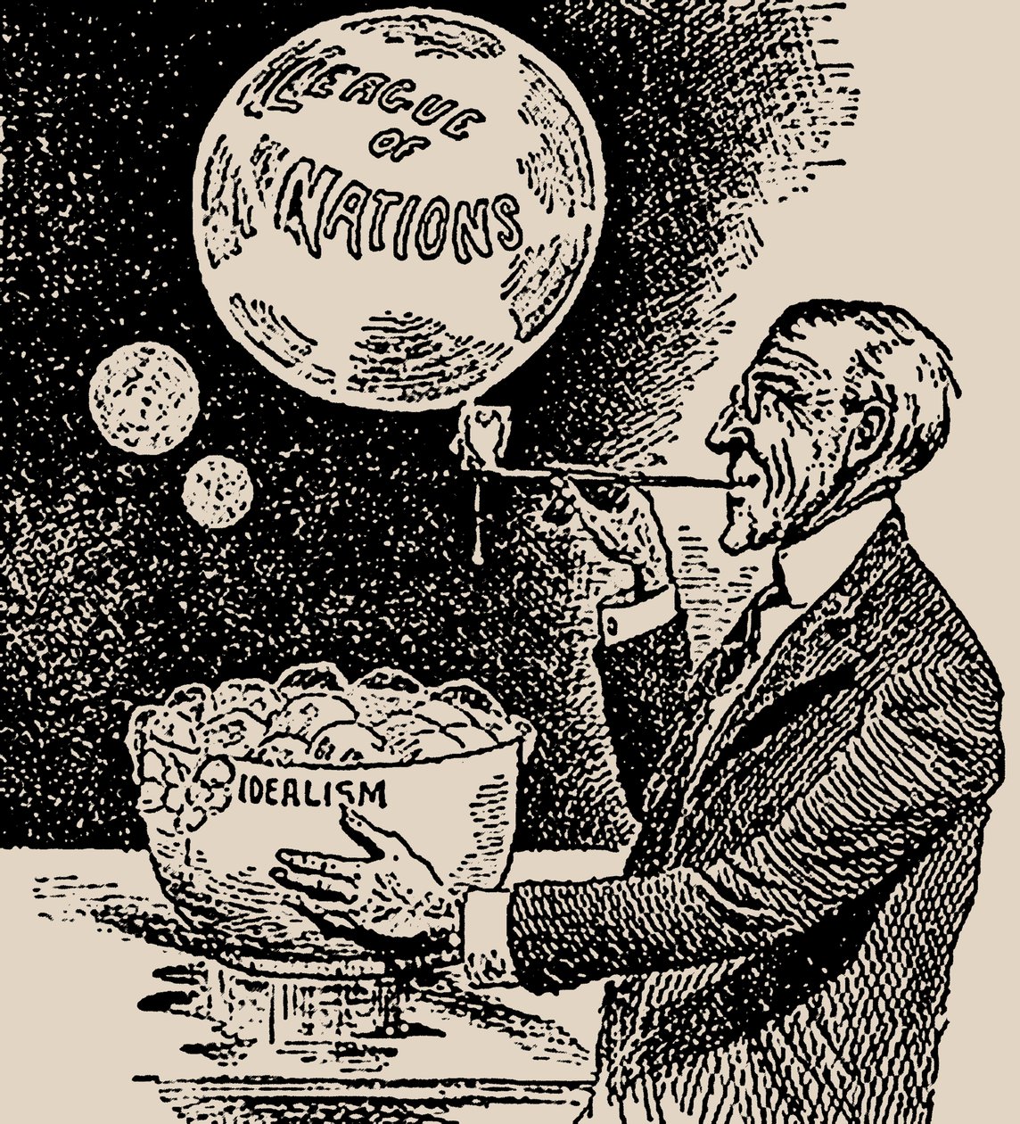 Puhaltaa kuplia. Woodrow Wilson ja Kansainliitto, 1919. tekijältä Unbekannt