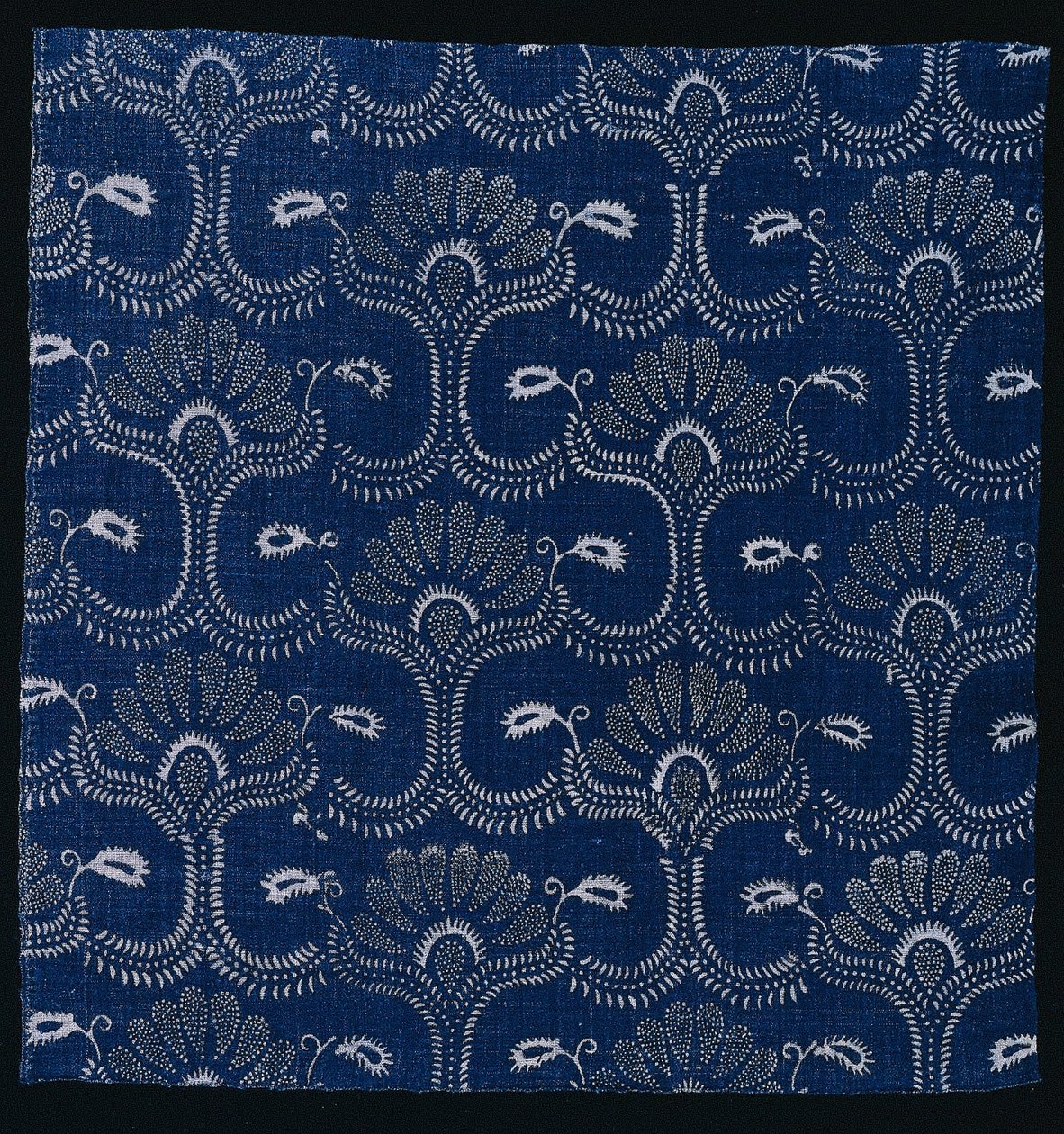 Sininen Indigo Resist -printti tyylitellyllä lehtikuviolla, 1790. tekijältä Unbekannt