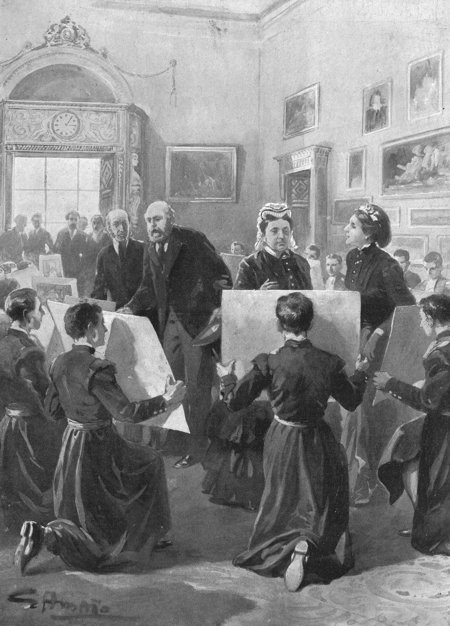 Bluecoat Boys näyttää piirustuksiaan kuningatar Victorialle Buckinghamin palatsissa, 1873, 1901. tekijältä Unbekannt