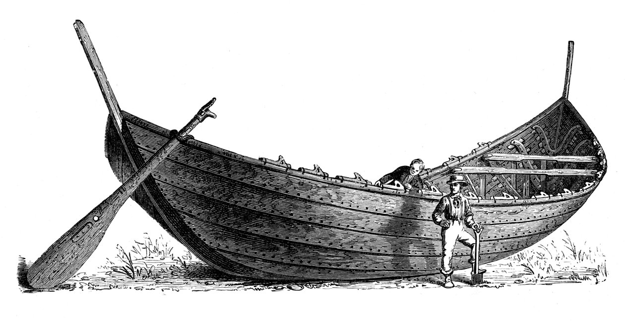 Vene neljäntoista airoparille, löydetty Nydamista Jyllannista, 1892 tekijältä Unbekannt
