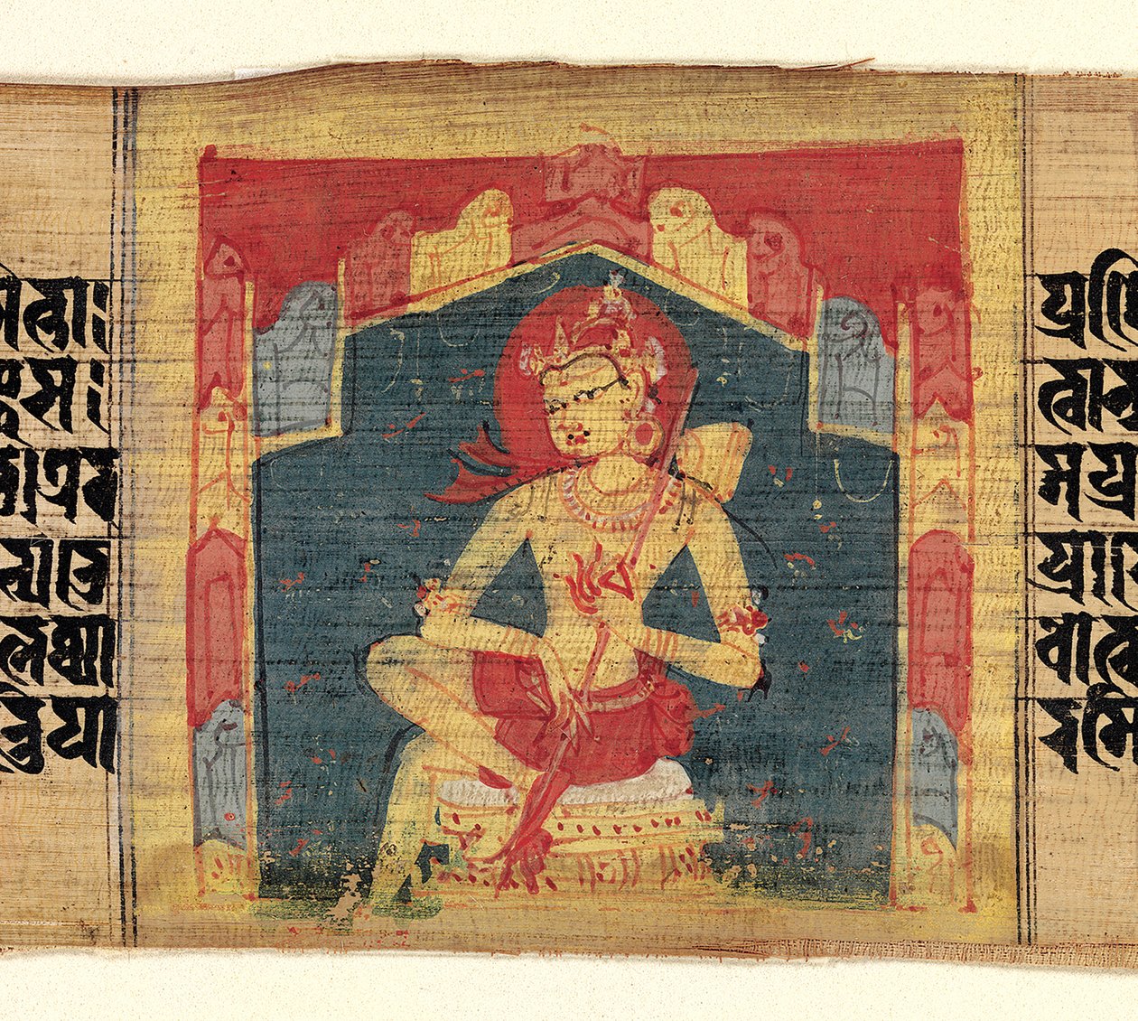 Bodhisattva vuoristoluolassa soittamassa kielisoittimella Vina..., n. 1090. tekijältä Unbekannt