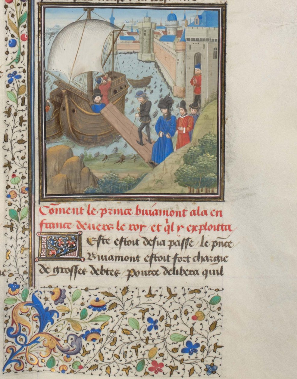 Antiokian Bohemond I matkusti takaisin Apuliaan. Vilhelmin Tyroksen pienoismalli Historiasta, 1460-luku tekijältä Unbekannt