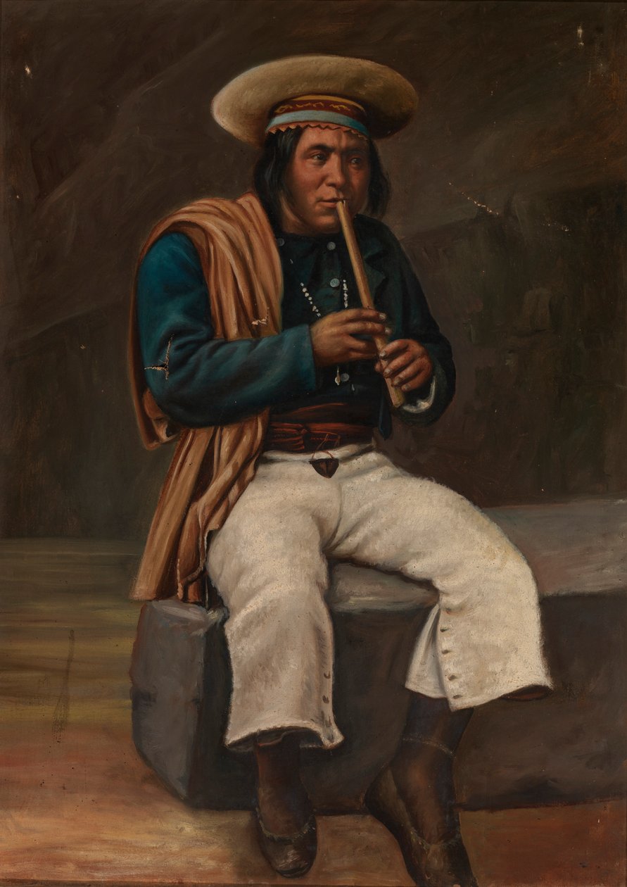 Bolivian intiaani soittamassa Quenaa, n. 1890-1892. tekijältä Unbekannt