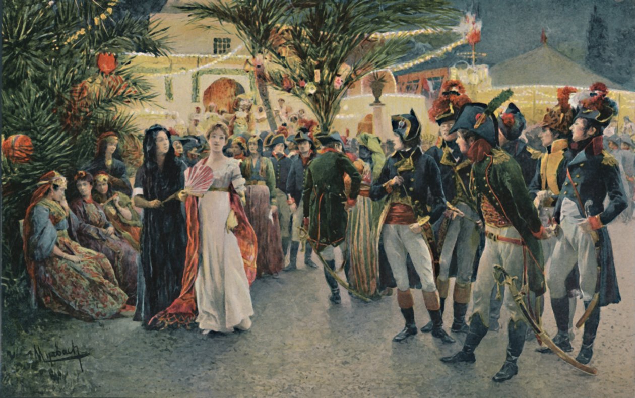 Bonaparte, Kleber, Eugène De Beauharnais, Lasalle ja Junot Tivoli-puutarhassa Kairossa, 1896 tekijältä Unbekannt